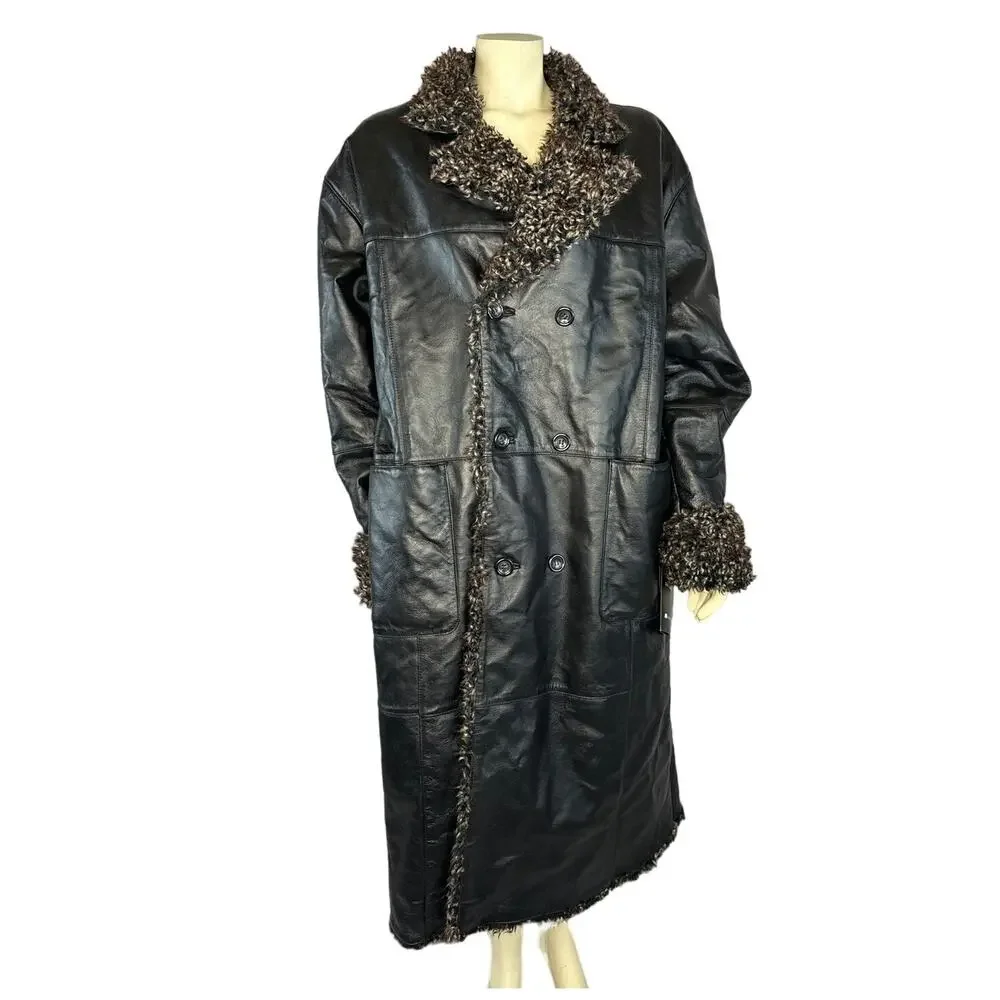 Vintage Morton & Rossi Black Leather Penny Lane Shaggy black coat NWT XL